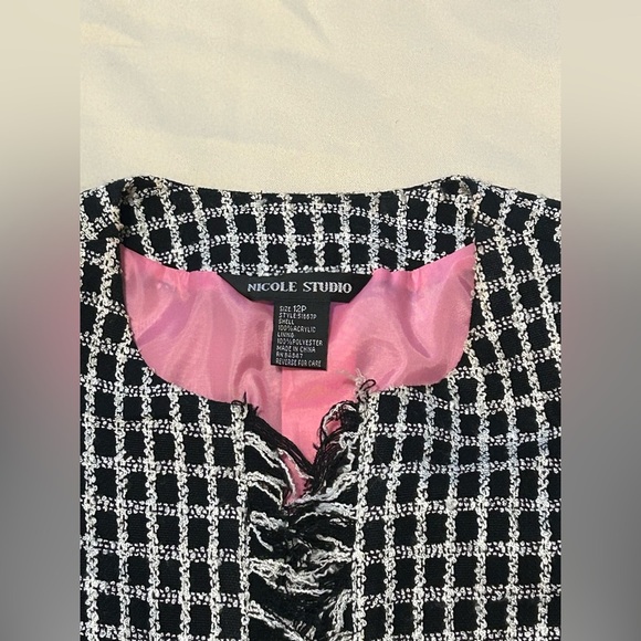 Vintage Nicole Studio Black & White Checkered Blazer - Size 12P - Picture 3 of 9